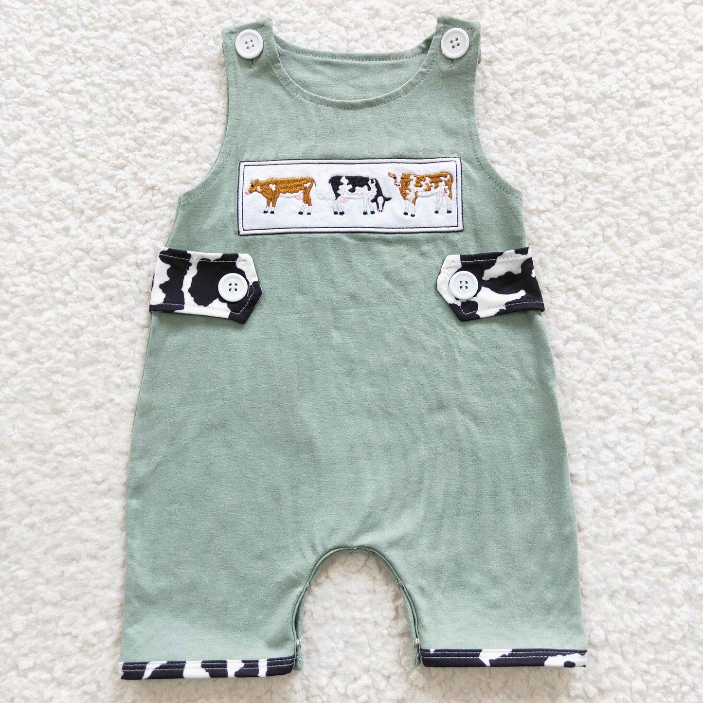 embroidery farm cow baby boy romper