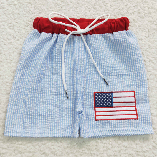 July 4th seersucker swim trunks