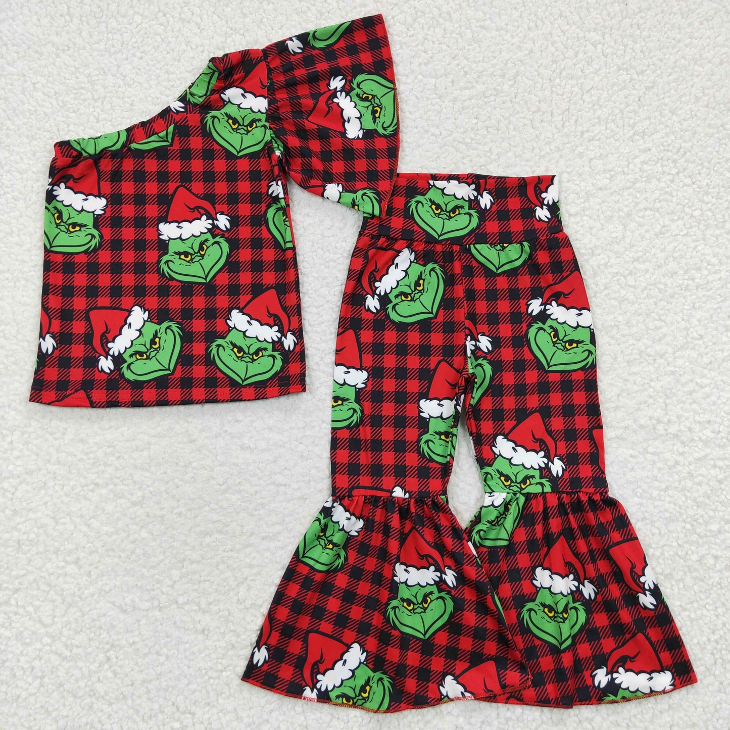 one shoulder green cartoon Christmas outfit