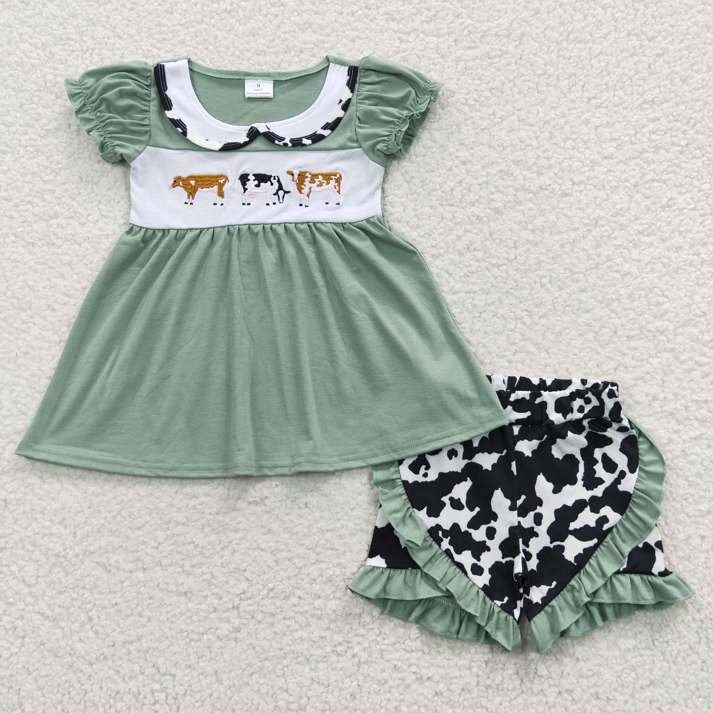 Embroidery animal farm cow wholesale summer short set