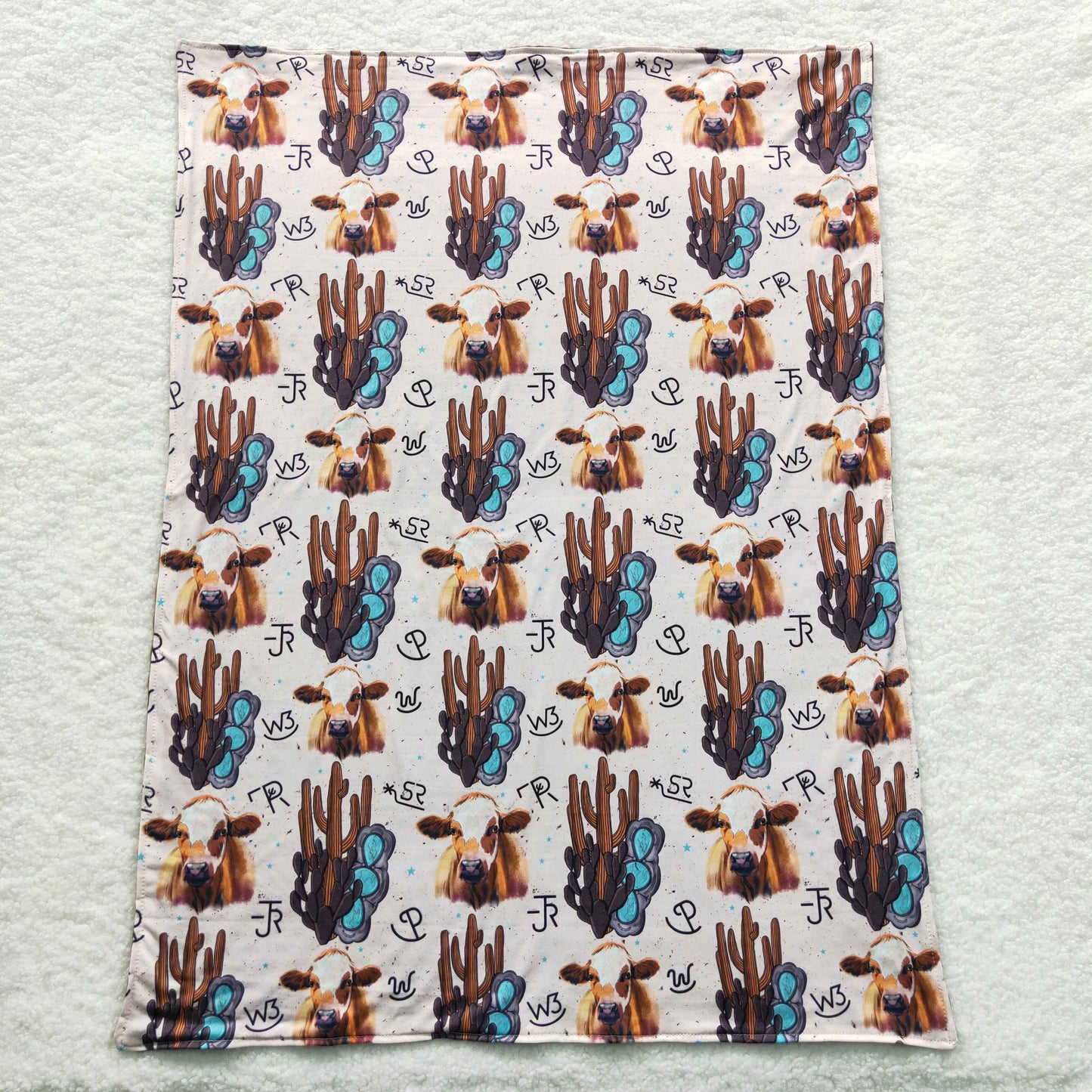 Infant baby girl western cactus fleece blanket