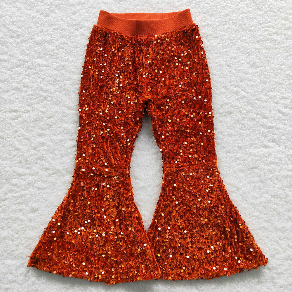 baby girls dark orange sparking sequins bell bottoms