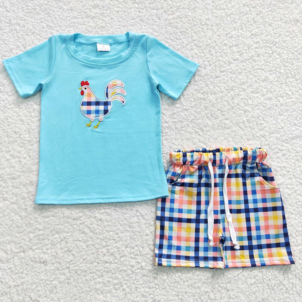 boy embroidery chicken 2pcs wholesale boutique clothing set