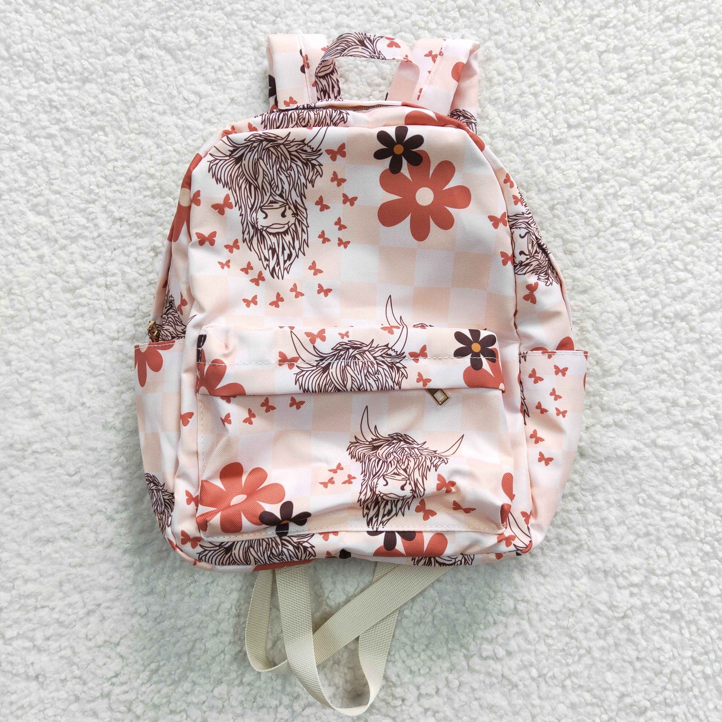 pink flower highland cow shoulder bag mini bag custom backpack