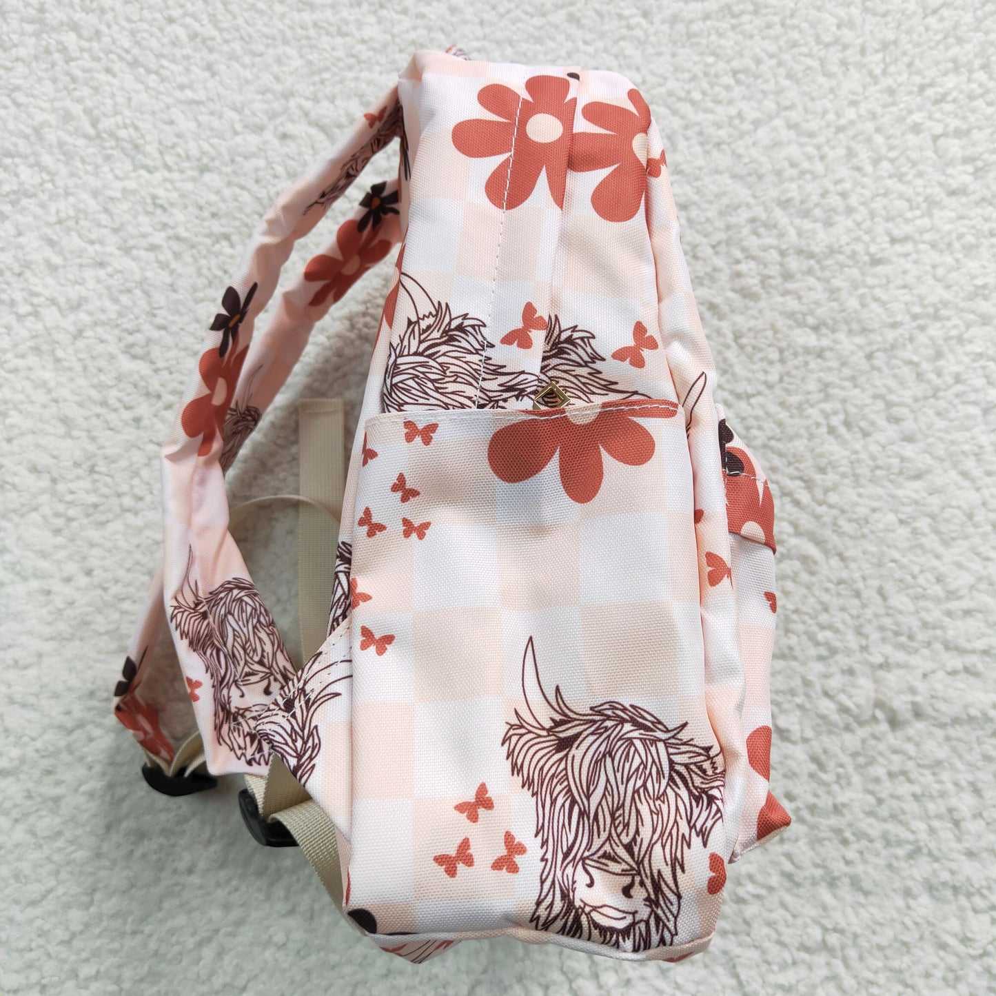 pink flower highland cow shoulder bag mini bag custom backpack