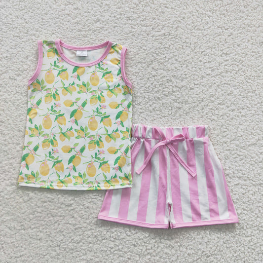 girls lemon top stripes shorts 2pcs summer clothing