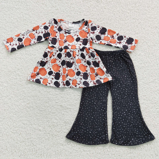 girls long sleeve pumpkin leaf print fall winter clothing set