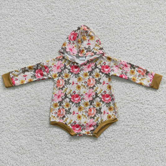 toddle girls long sleeve floral hoodie romper