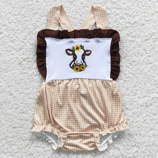 girl embroidery  sunflower highland cow romper