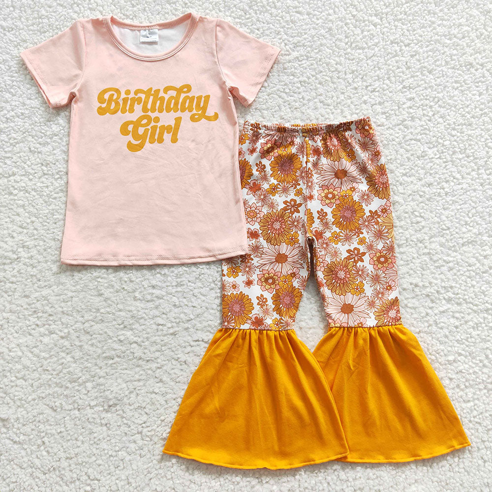 Birthday girls bell bottom 2pcs clothing set