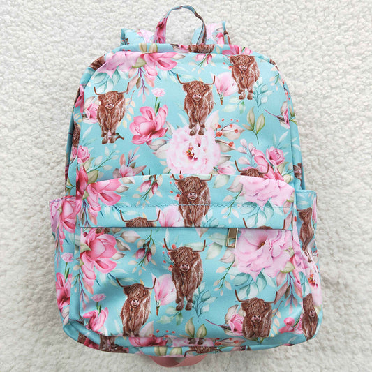 flower highland cow min backpack girls western bag
