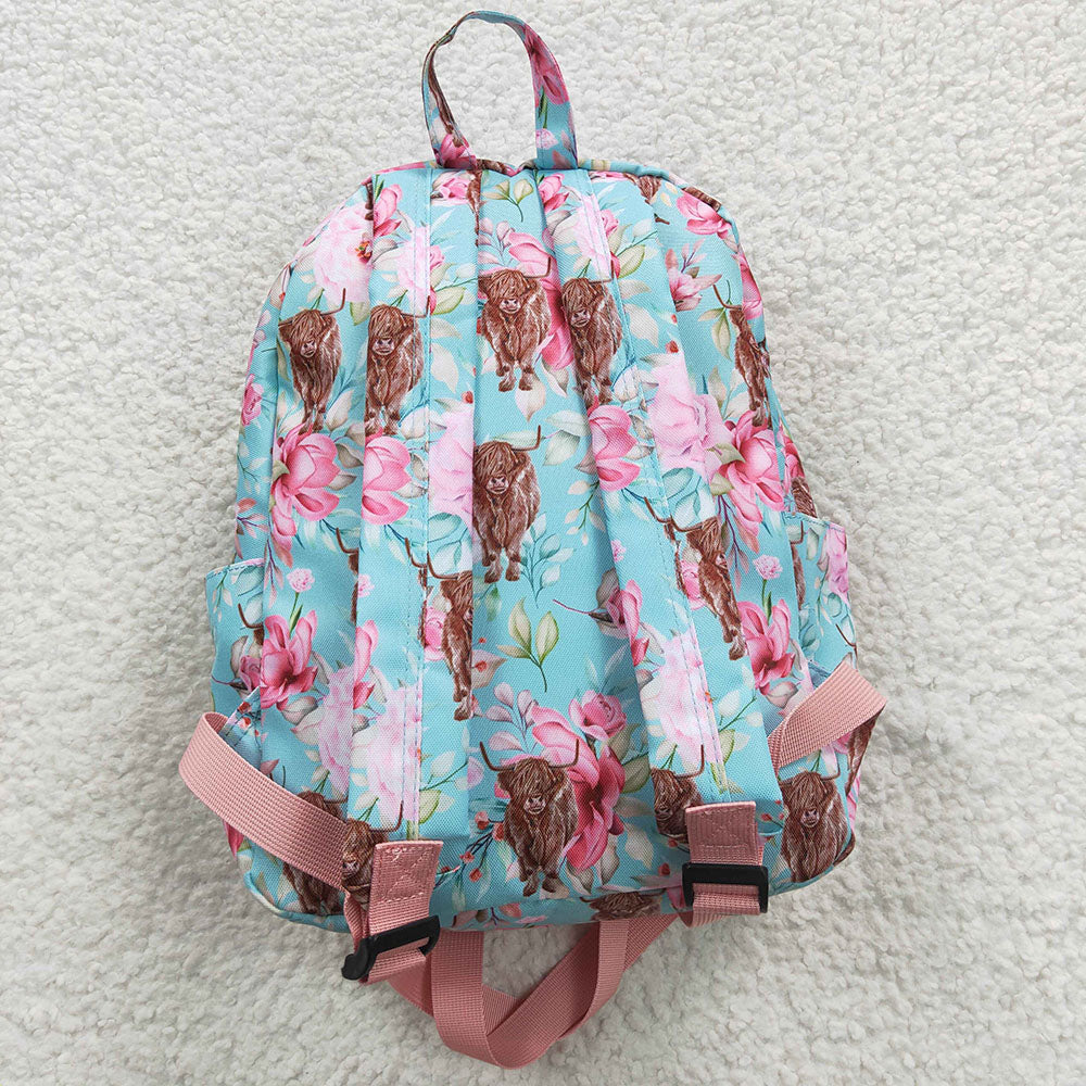 flower highland cow min backpack girls western bag