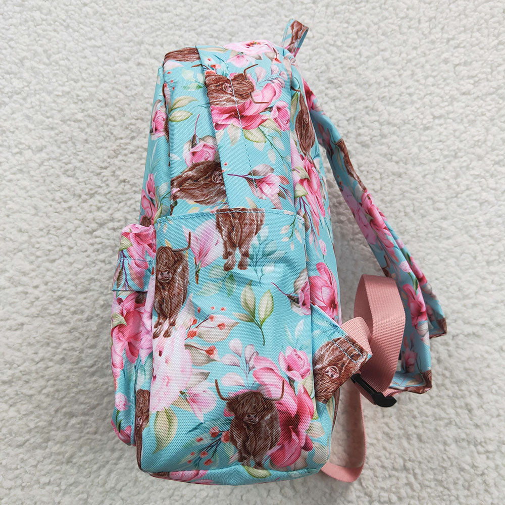 flower highland cow min backpack girls western bag