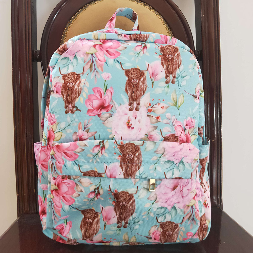 flower highland cow min backpack girls western bag