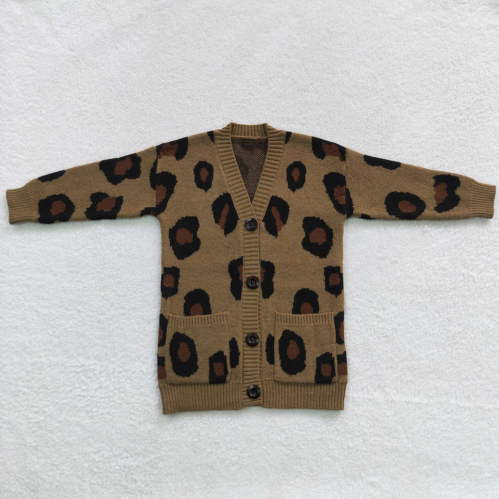 girls brown cow print baby girls cardigan sweater