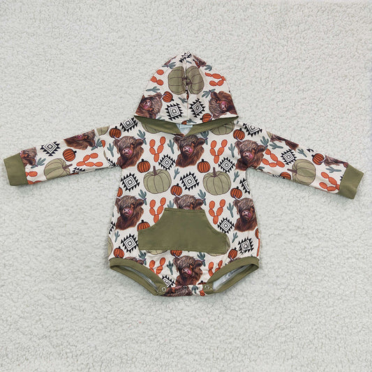 highland cow cactus pumpkin fall hoodie romper