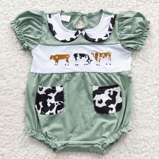 embroidery farm cow girls romper