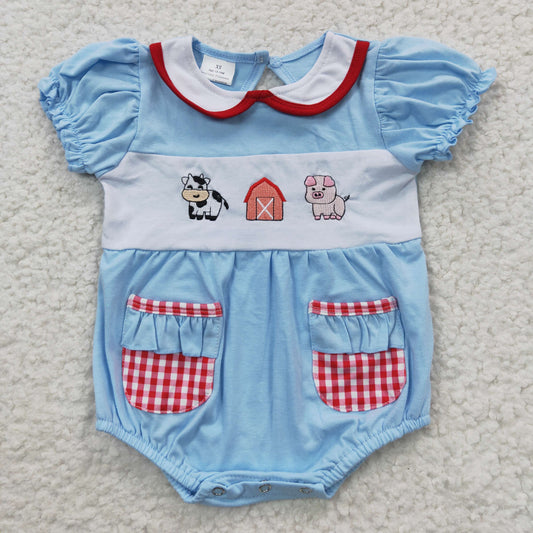 toddle girls cow farm house pig print romper, SR0263