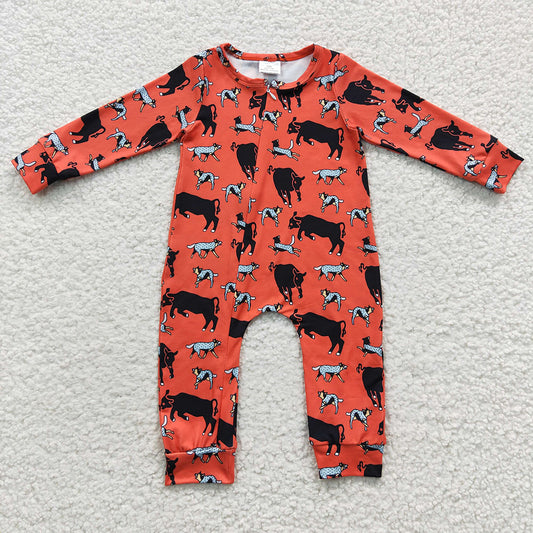 farm cow long sleeve zip romper