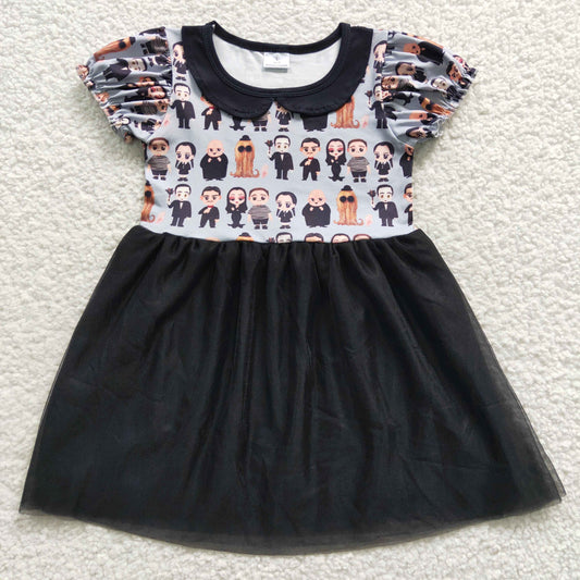 girls short sleeve movie design tulle dress