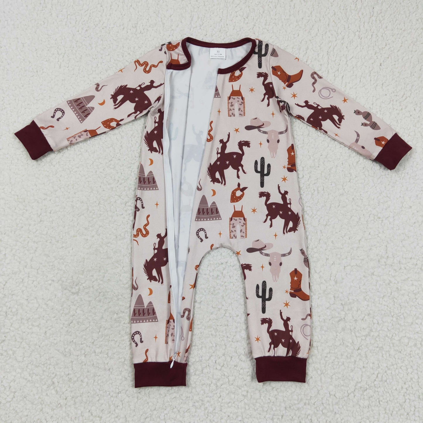 western cowboy cactus long sleeve zip romper