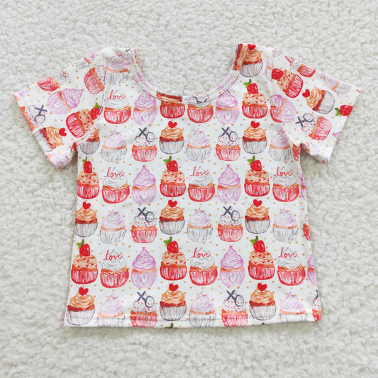 girls short sleeve Valentines day cupcakes top