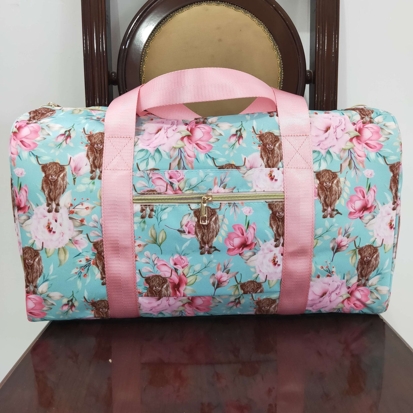 highland cow floral duffel bag girls sports bag