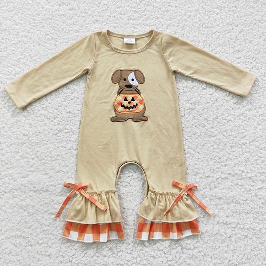 girl long sleeve dog pumpkin Halloween romper