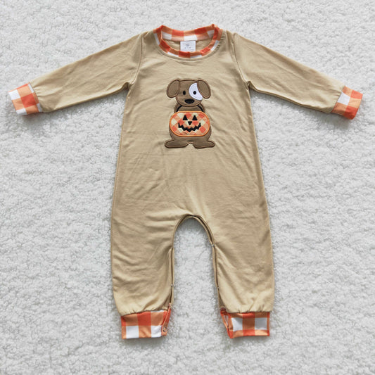 boy long sleeve dog pumpkin Halloween romper