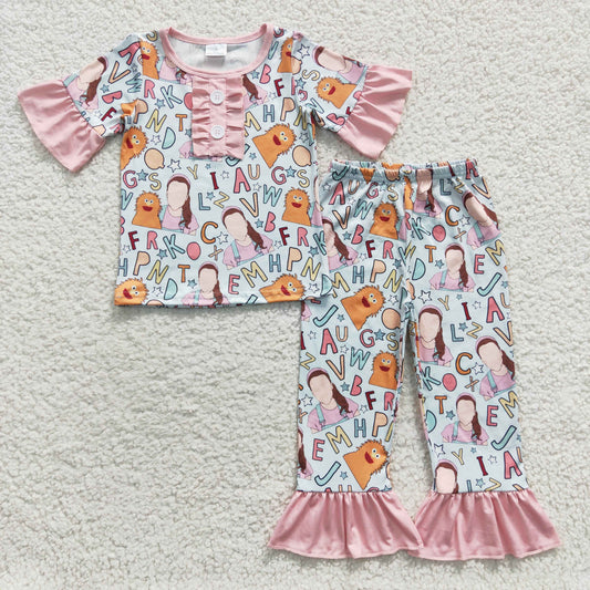 girl wholesale short sleeve teacher  pajama set