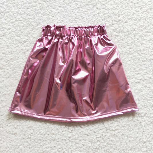 girl shiny pink p-leather skirt