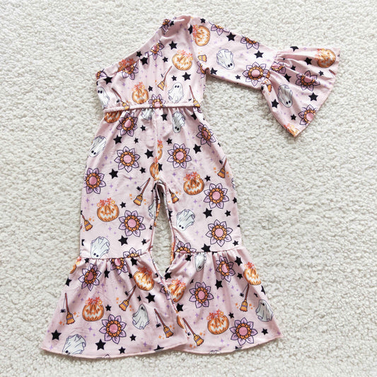 Pumpkin ghost Halloween one shoulder jumpsuit bodysuit