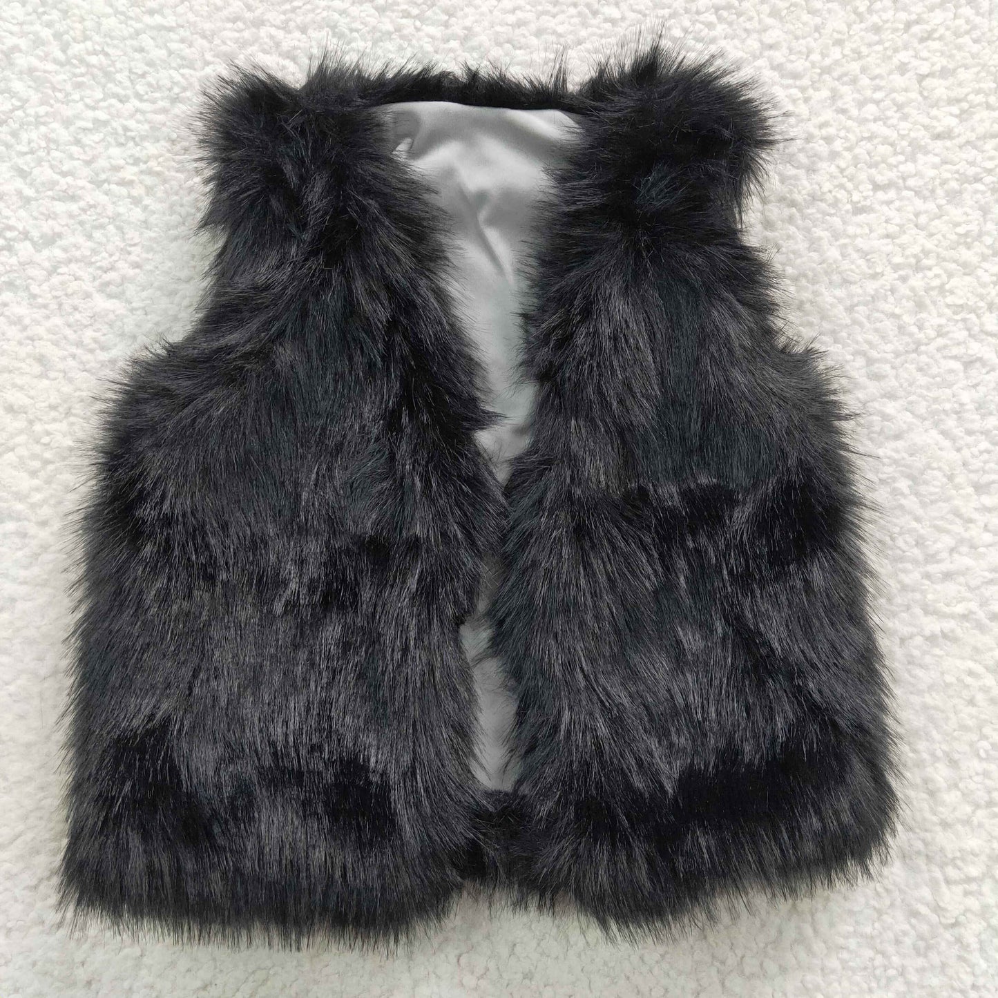 Girls black faux fur vest