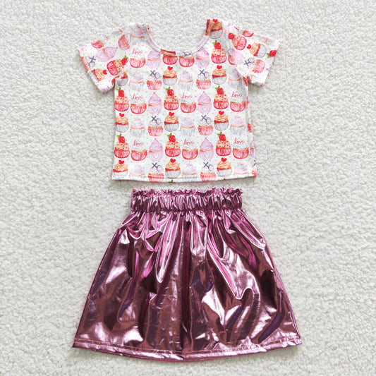 girls cupcake Valentines day short sleeve top skirt outfit