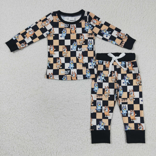 baby blue dog checkered pajama set kids sleepwear