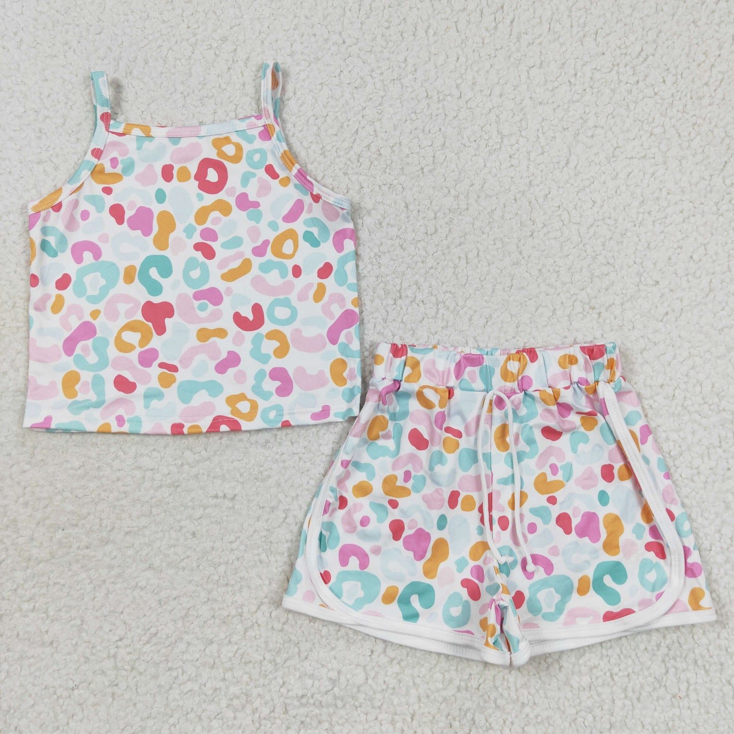 colorful leopard print 2pcs summer short set