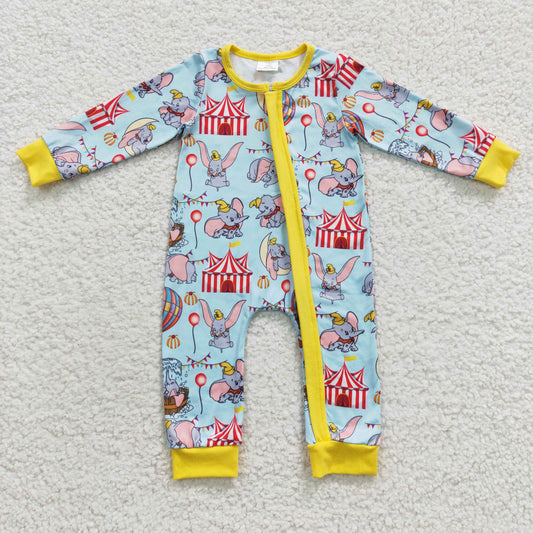 boy long sleeve animal zip romper