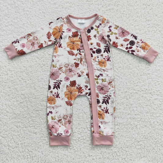 floral pumpkin long sleeve fall winter zip romper