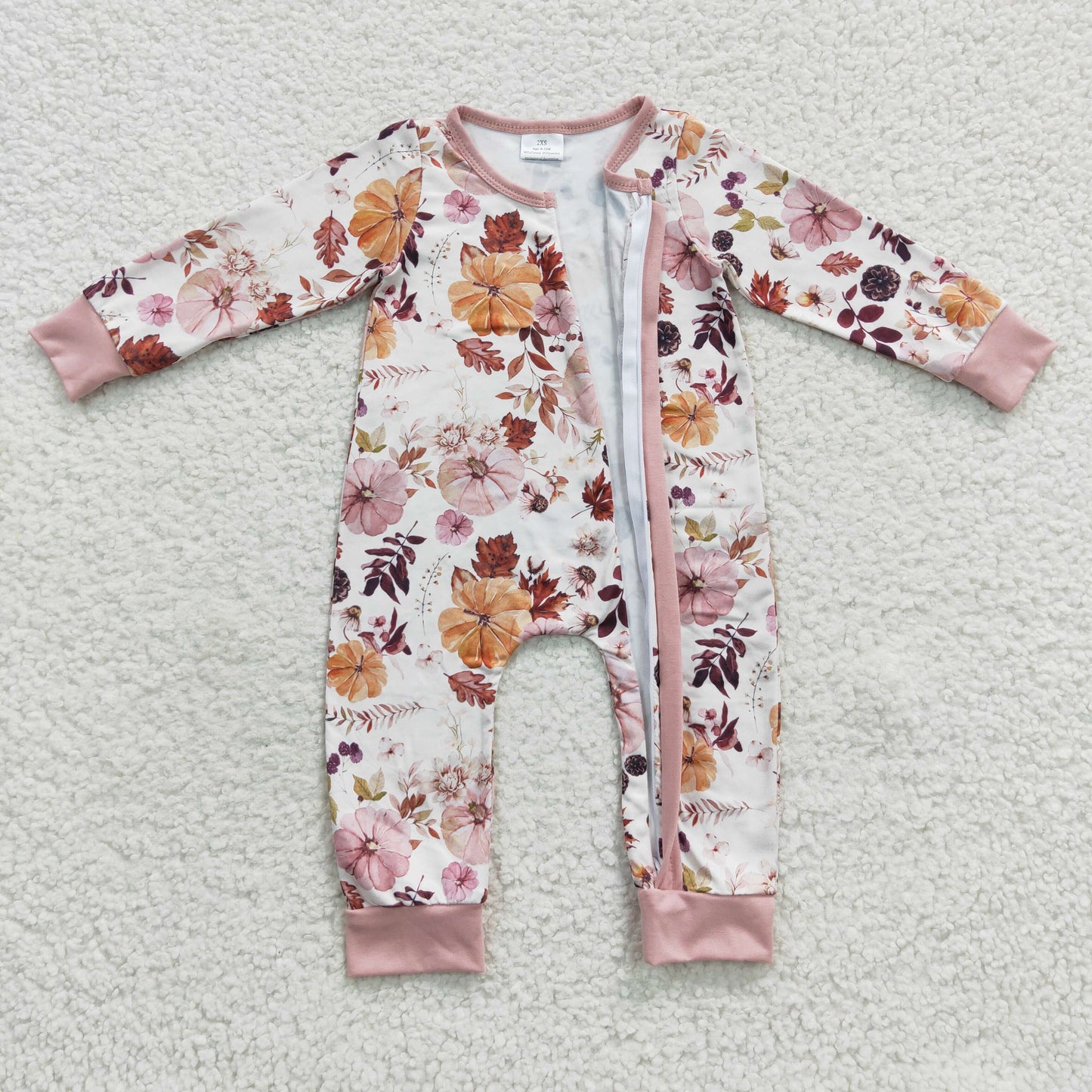 floral pumpkin long sleeve fall winter zip romper