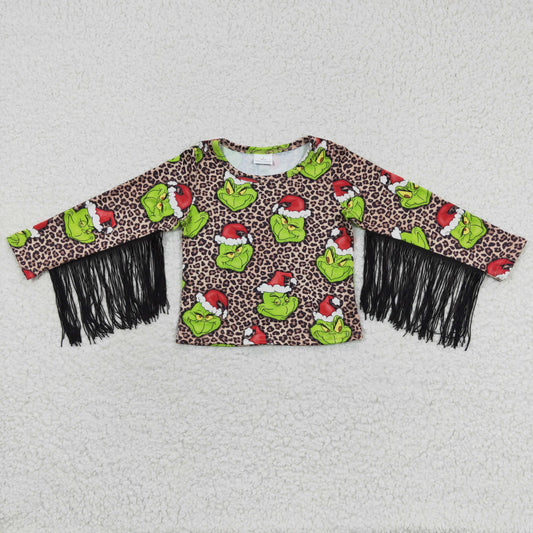 Christmas green cartoon long sleeve tassel top