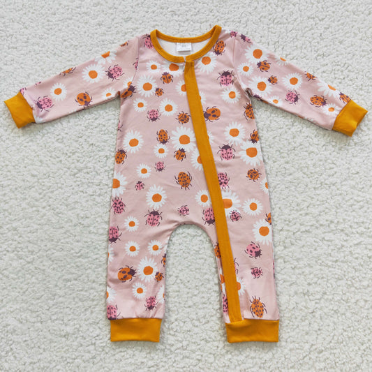 ladybird sunflower long sleeve zip romper