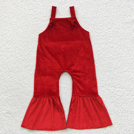Infant toddle girls red velvet Christmas jumpsuit