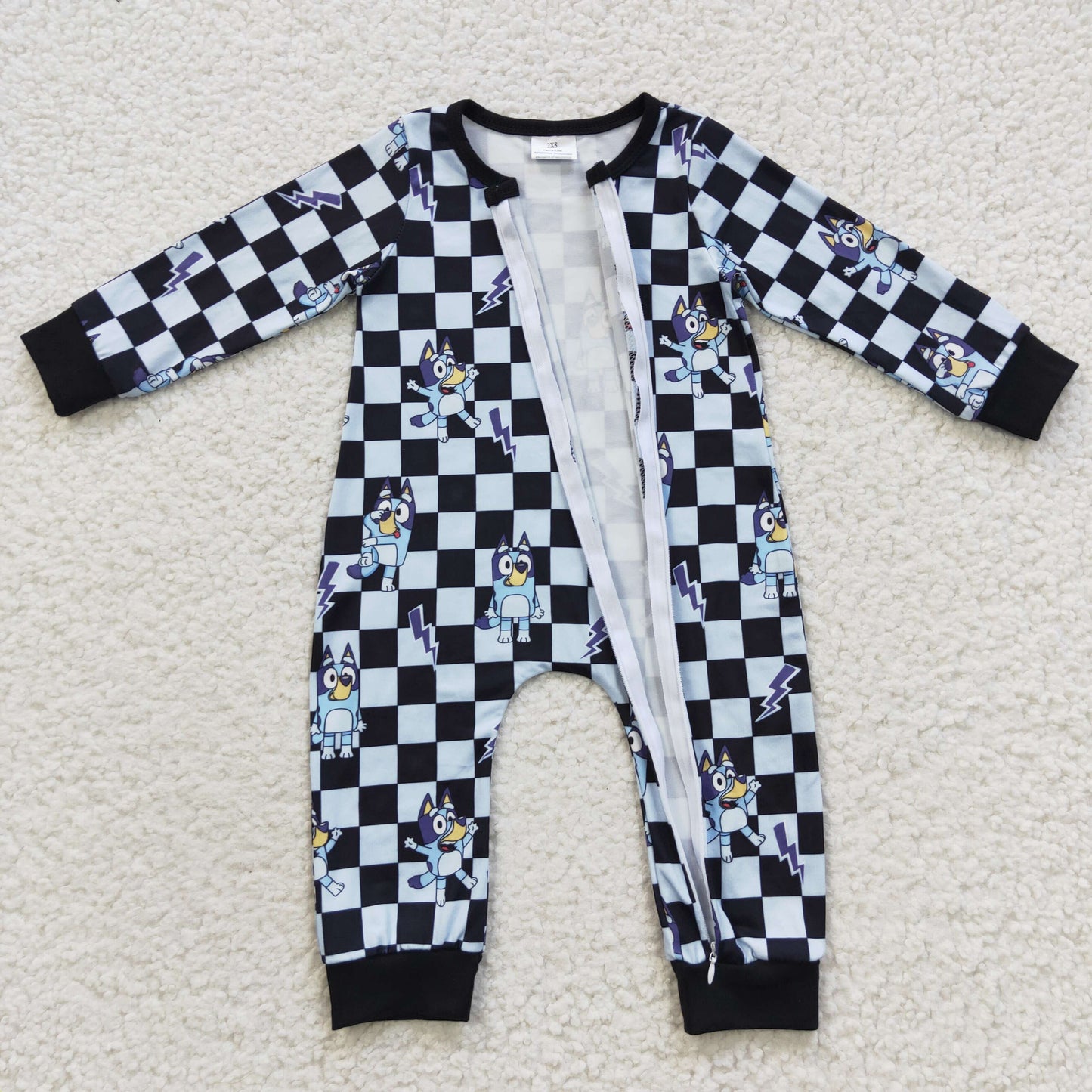 blue dog long sleeve cartoon zip romper