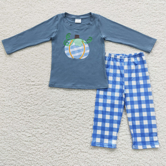 embroidery pumpkin boy clothing set