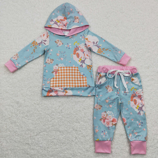 wholesale children girl spring fall floral hoodie set