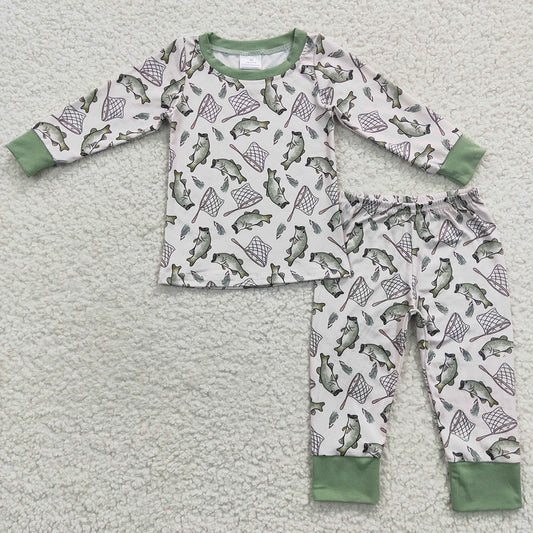 unisex long sleeve fishing pajama set kids sleepwear