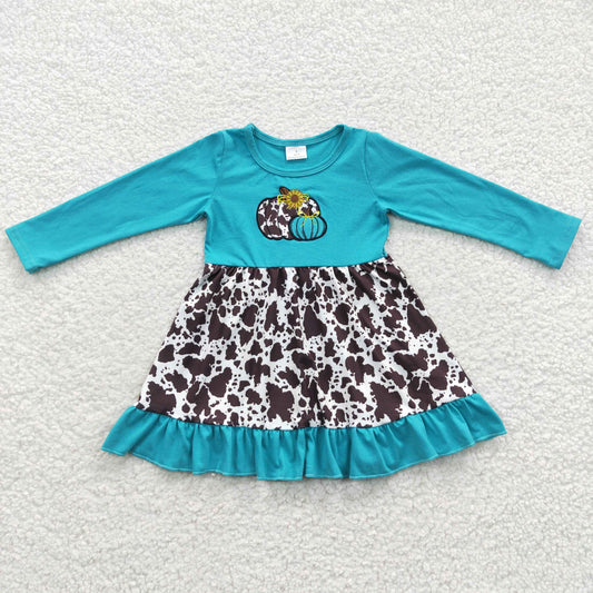 girls long sleeve embroidery cowhide pumpkin dress