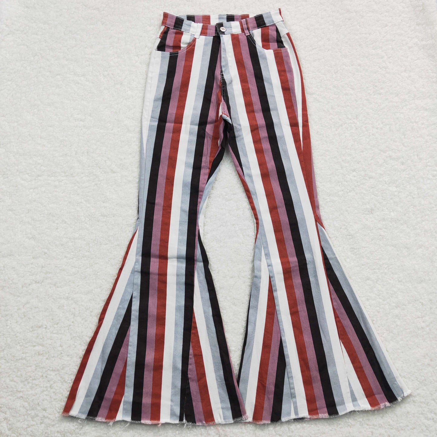 Adult high waist stripes denim flare pants Women jeans bell bottoms
