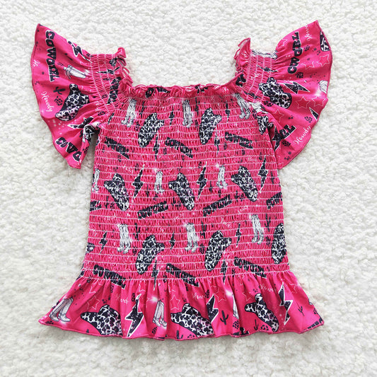 cowgirls short sleeve elastic smocked top