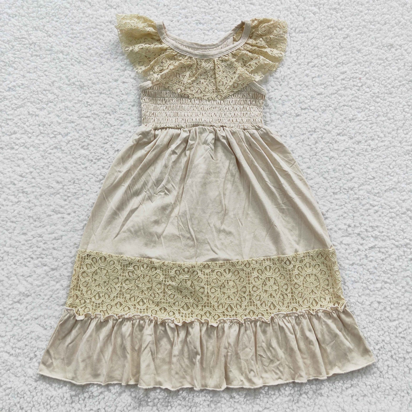 Girls lace sleeve smocked dress